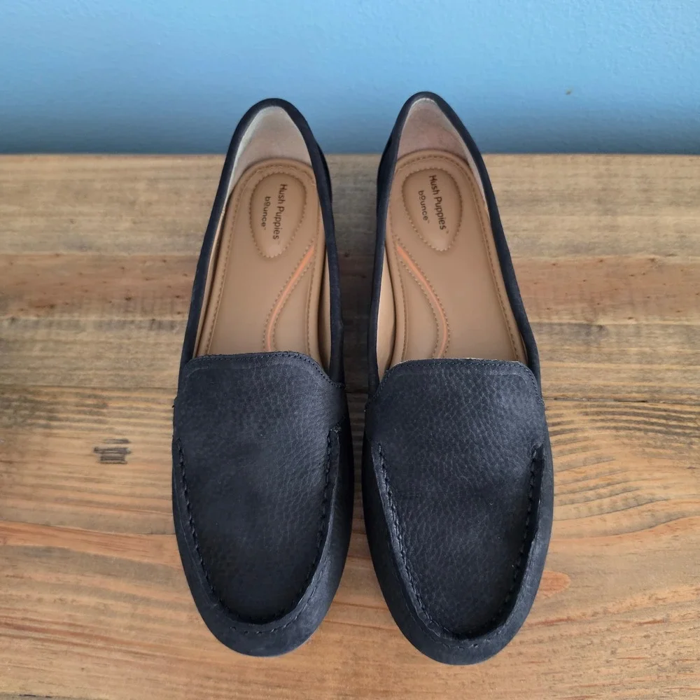 Hush Puppies Womens Ozzie Loafer‎ Black Nubuck Leather Flats Size 9.5M